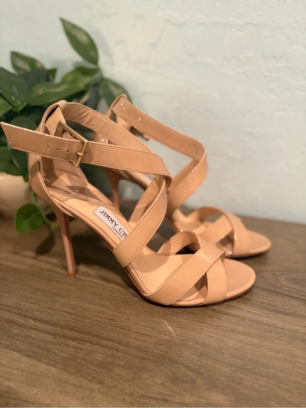 Jimmy Choo Blush Tan Strappy Stiletto Sandals